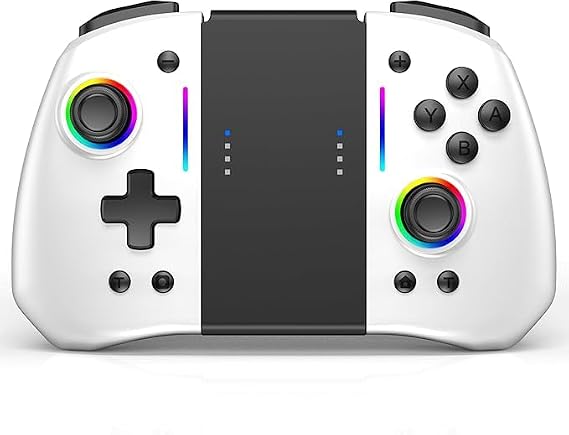 RREAKA Controller for Switch 1/ OLED/Lite, Split Design, Wireless Pro Controller with TURBO function, Dual Motor Vibration, Back Buttons, 8 RGB Colors,Ergonomically Designed Joypad-White&Black