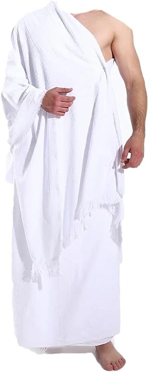 COTTONIL Ihram 男性用 2点セット - 100%コットン メッカ巡礼 & ウムラ タオルセット 調節可能なベルト&隠しポケット付き - フリーサイズ ステッチなし 透けない - 43 x 86インチ 110 x 220 cm
