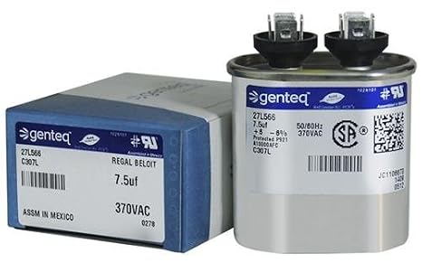 Packard POC7 7.5 uF MFD x 370 VAC Genteq Replacement Capacitor Oval # C307L / 27L566
