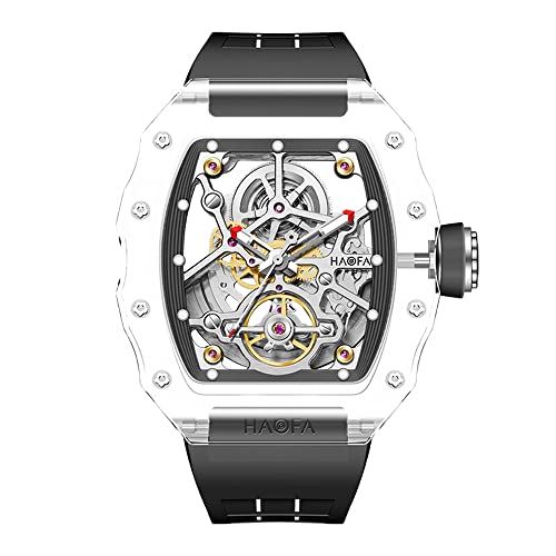 Haofa Transparent Crystal Watch for Men Double-Sided Hollow Automatic Mechanical Watch 72 Hour Energy Storage Waterproof Luminous Mens Watch 2205