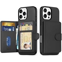 SHIELDON Wallet Case for iPhone 16 Pro Max 6.9", Genuine Leather Minimalist Undetachable Magnetic RFID Blocking 6 Card Slots, Protective Phone Cover Compatible with iPhone 16 Pro Max - Nappa Black