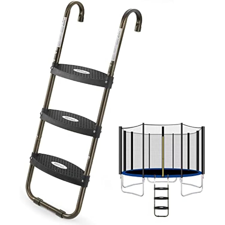 HBTower Trampoline Ladder, 3-Step Trampoline Steps with Horizontal Wide Steps, Skid-Proof Steps Universal Hook, UV Treated Steel, 220Lbs Capacity Trampoline Stairs Accessories for KidsChildren