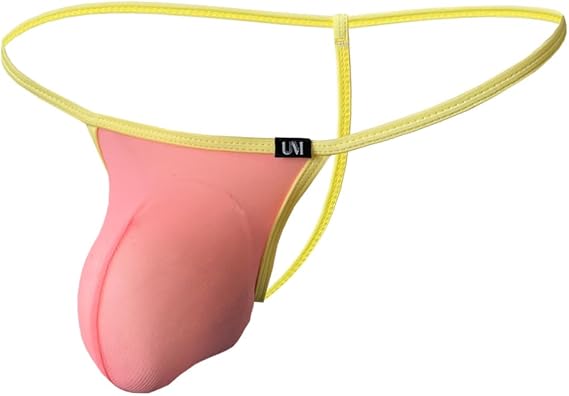 Men's Mesh Thong Underwear - Sexy Transparent Low Rise G-String with Contrast Bulge Pouch