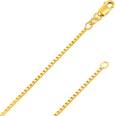 ITALIAN FASHIONS REAL Solid 14K Yellow or White Gold 0.50mm - 1.3mm Diamond-Cut Square Mirror Box Veneziana Chain Necklace with Lobster Claw Clasp | Multiple Lengths Available | Men Women | MADE IN ITALY