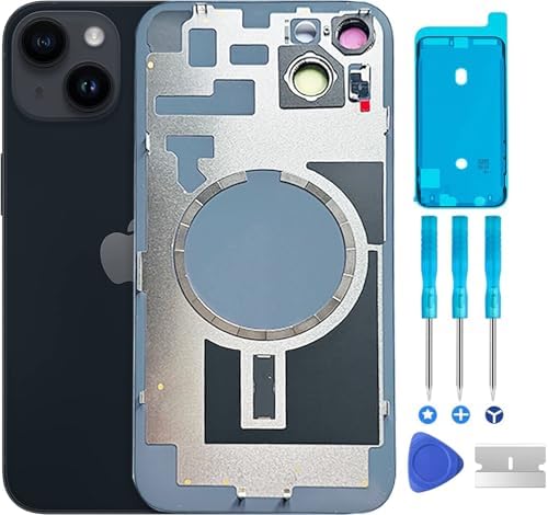 Original Back Glass Cover Battery Door Replacement & Waterproof Tape, Pre-Installed Camera Frame for iPhone 14 All Carriers Repair 14 Tool (Black)