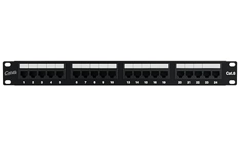 24-Port UTP Cat 6 Patch Panel, 110 IDC, Black Premium Network Distribution Panel (No Back Bar)