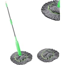 2 in 1 Dehydrated Mop, Self-Wringing Twist Mops, Floor Spin Mop System with Wringer Set, 360 Degree Spin Round Self Wringing Wall Cleaning Mop for House Bathroom Floor (Mop+Replacement Head)