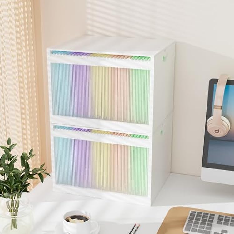 Bamboo Hanging File Boxes with Lids 2 Pack, File Organizer Box for LetterLegal File, File Box with Hanging Folders Acrylic Light Easy Assembly File Storage Boxes for Home Office, White