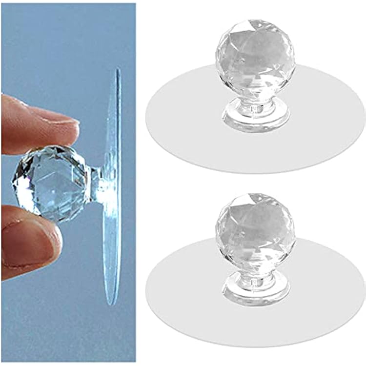 Clear Cabinet Drawer Knobs, Diamond Crystal Shaped Pulls Handles for Wardrobe,Kitchen Cupboard,Bathroom Dresser, Furniture Door Window, Self-Adhesive Drill Free Self-Stick Push Pull Helper 2