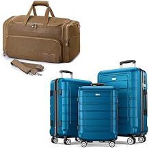 SHOWKOO Luggage Sets Expandable PC+ABS Durable Suitcase & 60L Expandable Canvas Travel Bag