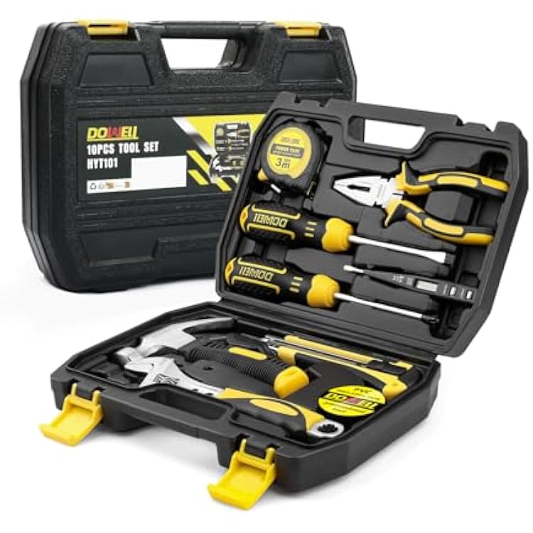 DOWELL 10 Piece Small Tool Kit,Mini Portable Tool Set,Home Repair Hand Tool Kit with Plastic Tool box Storage Case