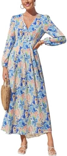 Womens Long Sleeve Floral Maxi Dress 2026 Spring Summer Wedding Guest Dress