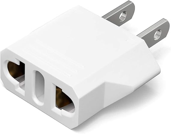 Unidapt Small European to American Outlet Plug Adapter, EU to US Adapter, Universal Input Europe/Asia to USA/Canada Travel Power Plug Adapter, 1-Pack, White | Europe and Asia to USA, Canada Pin Converter, EU to US Travel Power Adaptor, Compact Everyday Carry Outlet Plug
