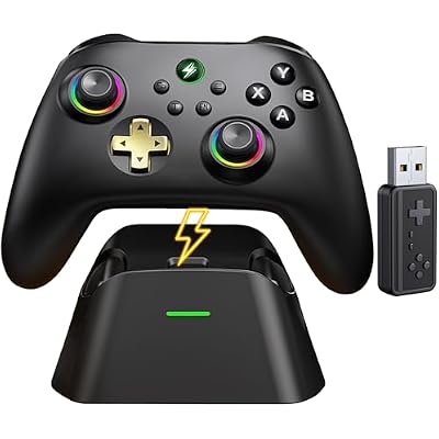 GAMSINGY Wireless PC Controller with Charging Dock, Hall Effect Joysticks No Drift, 1000Hz Polling Rate Gamepad for Windows PCSwitchAndroidiOS, Programmable Back Buttons, RGB Light