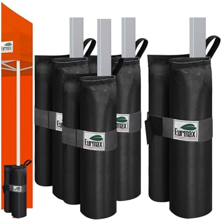 Eurmax USA 4-Pack 150LBS Capacity Universal Canopy Weight Bags,Heavy Duty Windproof Sandbags with All-Around Wrap Design,Ultimate Stability for Pop Up Tent,Shelter in High WindsSand Not Included