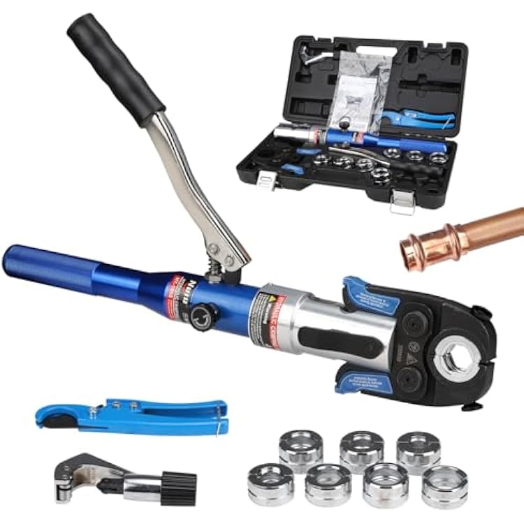 HT-1950 Copper Pipe Crimping Tool with 3 Jaw Sizes 12, 34, 1 for Hydraulic Pipe, Tee Fittings, and Narrow Spaces Compatible with Nibco, Elkhart