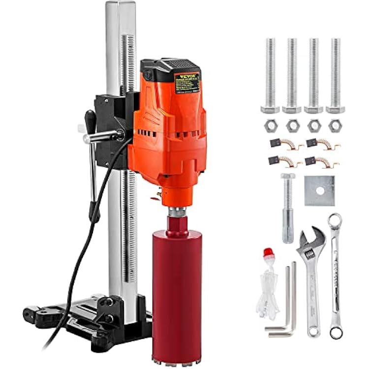 VEVOR Core Drill Machine - 305 MM12 Inches, Powerful Concrete Core Drill Rig, 110V, 500 rmin, 4800W, 45 Degree Rotation, WetDry Drilling for Concrete, Brick, Block