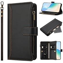 bojioderf Compatible with Infinix Note 40 4G,Compatible with Infinix Note 40 4G Zipper Wallet PU Leather Flip Kickstand Magnetic Wallet Cover Case Black