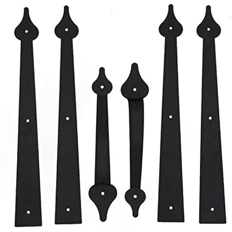 Decorative Garage Door Hinges Handles Hardware Kit Metal Gate Door House Hinge Handle Set Black 2 Handles 4 Hinges...