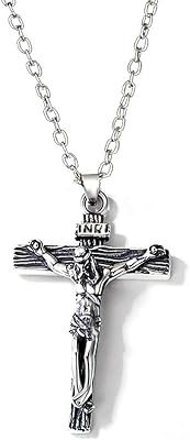 For Cross Necklace With Chain Metal Crucifix Pendant