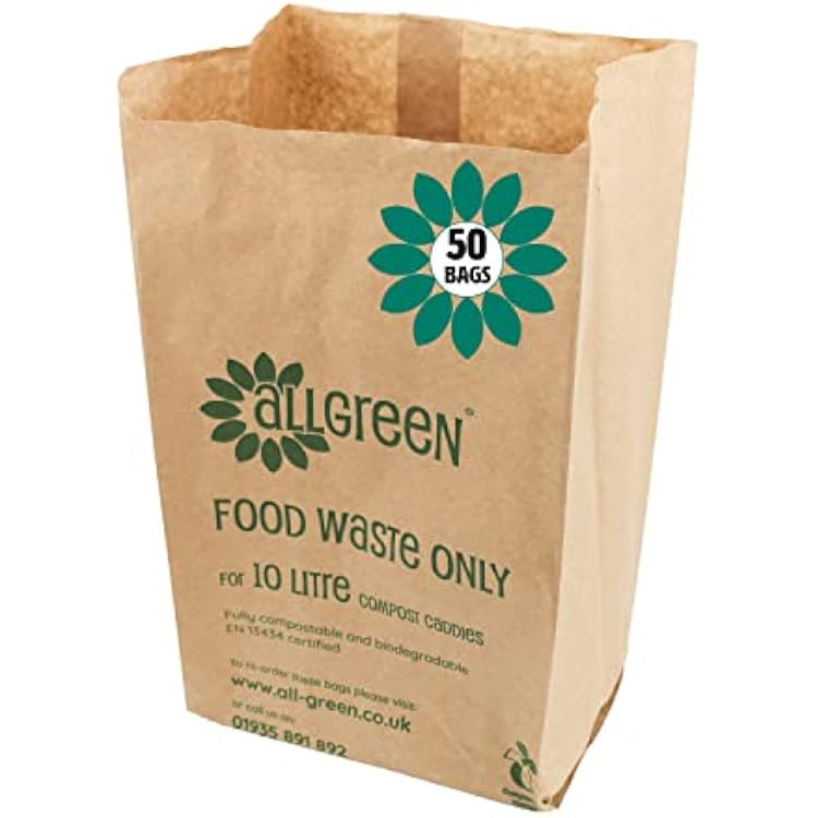 All-Green 10 Litre Paper Compostable Caddy Bin Liners with 50 Bags, Brown