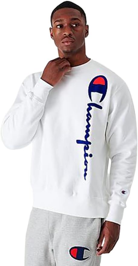 Champion Men's Reverse Weave Crew, Flock Script