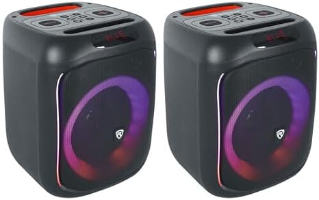 Rockville ROCKBOX PRO V2 6.5" LED Bluetooth Speaker Mic Input, 2-Pack | 12-Hour Rechargeable Battery, 150W Peak, 40W RMS. Bluetooth 5.1, TWS Pairing, USB/AUX/Mic Inputs, 40ft Wireless Range