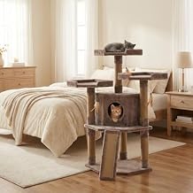 YOUNIKE 44.9" h Cat Tree with Condo & 6 Sisal Scratching Posts, Compact Cat Tower with Perch, Platforms, Cozy House, Feather Toys for Indoor, Brown