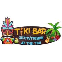Tiki Bar Sign Wooden Decor Hawaiian Tropical Luau Party Wall Decoration Unique Plague Ready to Hang for Doors, Tiki Huts, Lounge, Bar, 17.6inx7.2in