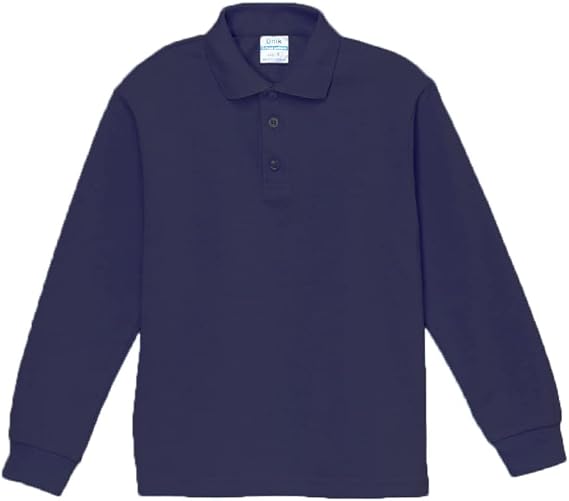 unik Boy's Uniform Pique Polo Shirt Long Sleeve, Navy White Sky Blue