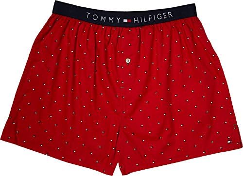 Tommy Hilfiger Mens Woven Boxers Underwear, Red, Large US