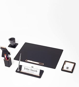 Cavalli Horizontal Ledge Leather Desk Pad Set Black 6 Pieces