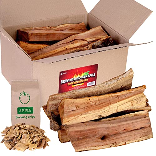 Zorestar Apple Firewood 13-15 lbs - Natural Wood Chips, for Stove, Fire Pit - Split Seasoned Wood - Fireplace Campfire Indoor Outdoor - 1 Pack Fire Starters