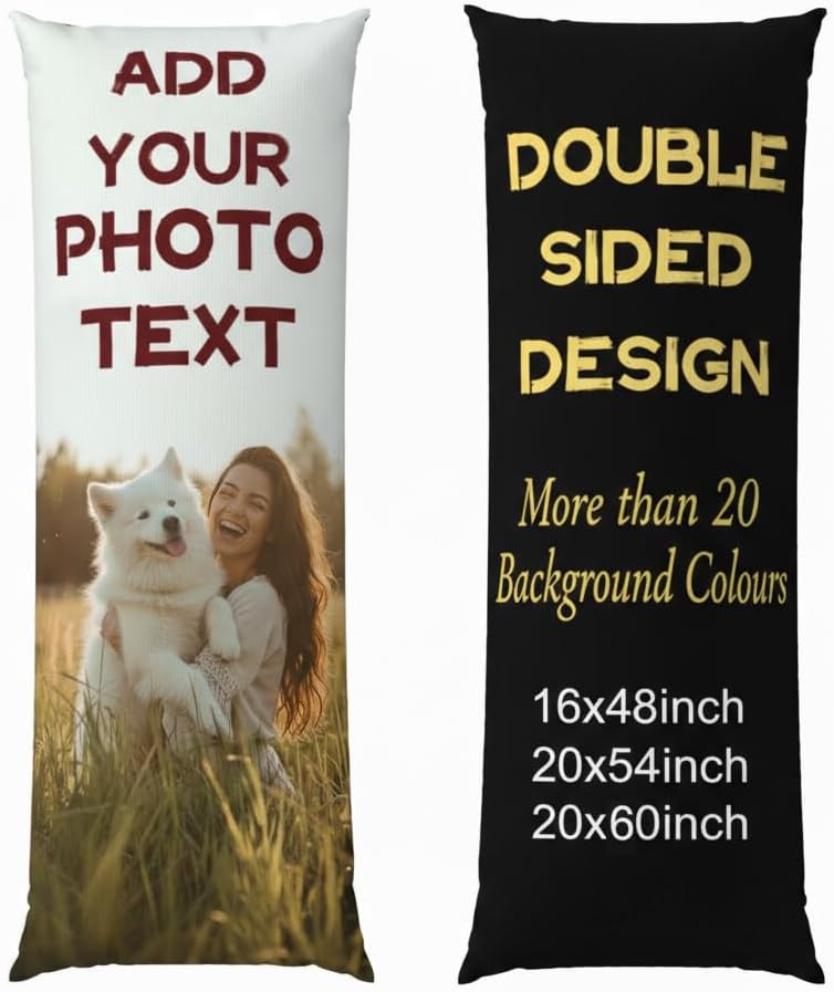 Custom Body Pillow Cover,Double-Sided Printing Bolster Pillow Cases,Custom Body Pillow Cover,Personalised Pillow with Photo Text,Long Pillow Case with Zipper,Soft Body Pillow Case for Bed Sofa Love1