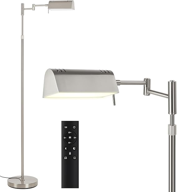 SUNMORY Dimmable LED Pharmacy Floor Lamps, 16W/1500LM Bright Reading Lamp | Remote Touch Control, 350Swing Arm, Adjustable Height, Task Craft Tall Standing Light for Living Room Bedroom Office, Nickel