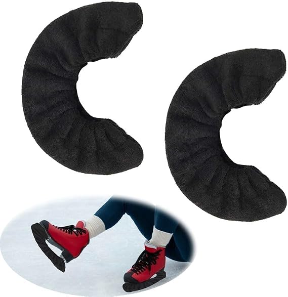 Black Ice Skate Blade Guards, Protective Skate Soakers for Hockey and Figure Skates, Elastic Blade Covers for Men, Women and Kids, Durable Polyester Ice Skate Guards for Transport and Storage