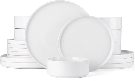 Richmount Nebula Dinner Sets for 6 People, 18PC Speckled Stoneware Set, Scratch Resistant Dinnerware Sets, Dishwasher & Microwave Safe, Dining Plates and Bowls Sets, White with Speckled