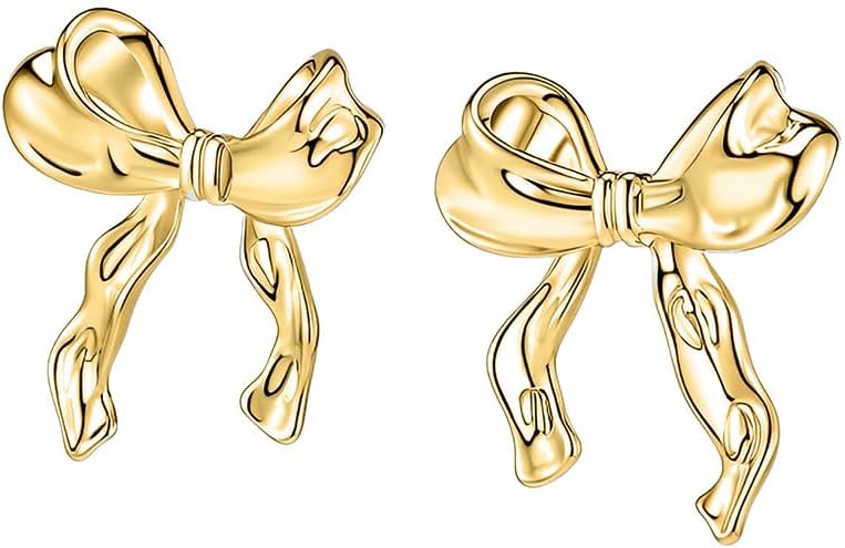 Gold Silver Bow Earrings Women Ribbon Stud Earrings Gift