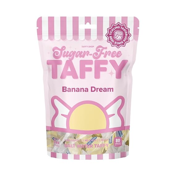Taffy Shop Sugar-Free Banana Salt Water Taffy Gourmet Soft Chewy Candy, Bulk Sweet Snack, Fresh Gift & Gluten-Free, 30 Individually Wrapped Pieces (7oz)