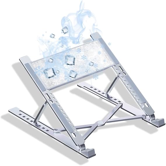 Semiconductor Laptop Cooling Stand, 3S Fast Cooling Foldable Laptop Cooler with Refrigeration Plate, Portable Gaming Laptop Cooling Pad for Desk with 8 Heights Adjustable