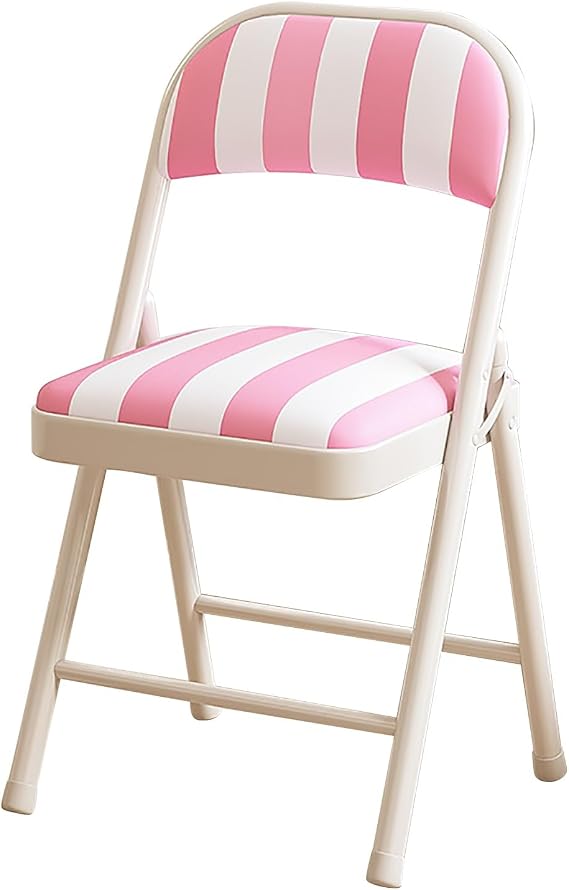 Padded Folding Chairs 2 Pack, PU Leather and Sturdy Metal Frame, Capacity 550 lbs,Easy to Use and Store, Outdoor and Indoor, for Home, Office, Party(Pink Stripe)