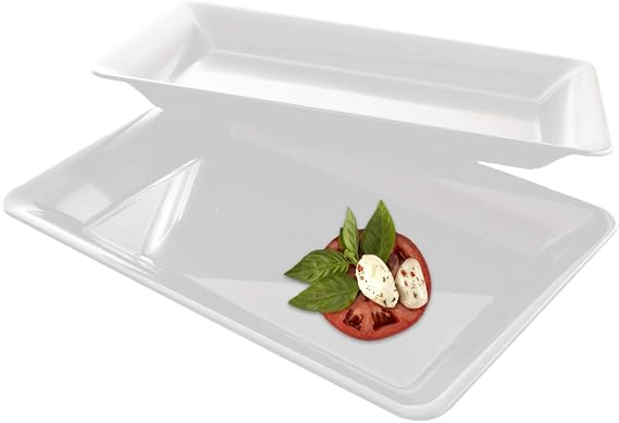 zappy White Plastic 5 Pack Serving Trays, 10" x 14" Rectangular Platters, Elegant, Durable, BPA Free