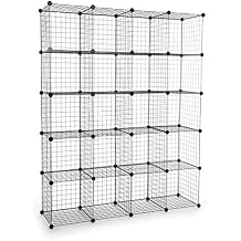 UNICOO - 14 * 14 inch Big Cube Multi Use DIY 20 Cube Wire Grid Organizer, Wardrobe Organizer, Bookcase, Storage - Black Wire