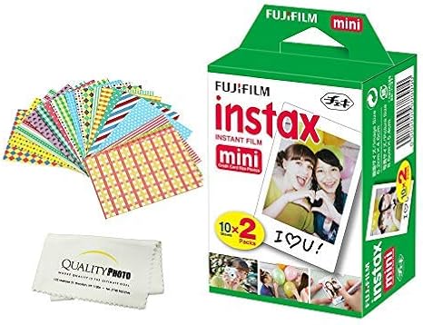 Fujifilm INSTAX Mini Instant Film 2 Pack - 20 SHEETS - White For Fujifilm Instax Mini 8 Mini 9 Cameras + Frame Stickers and Microfiber Cloth Accessories