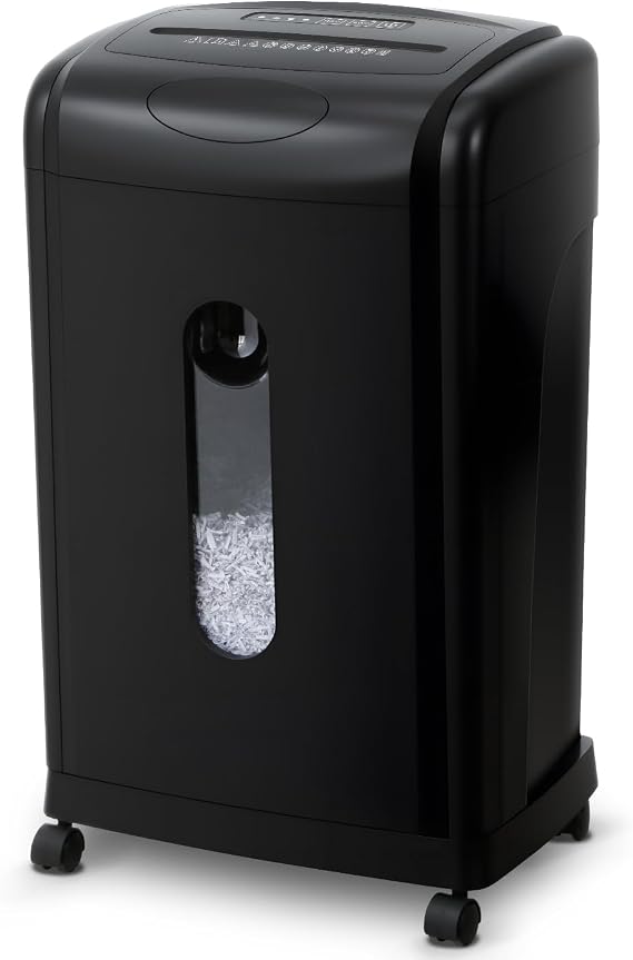 Low Noise 48dB Paper Shredder for Home, 10-Sheet Micro Cut, P-5 High Security, CDCredit Card Shredder, 7.9 Gallons Wastebasket, Black