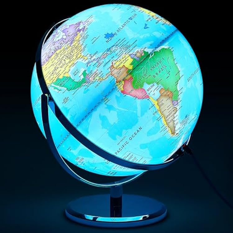 Amylove 13 Illuminated World Globe for Adults 720360 Rotation Rewritable Kids Light-up Globe with Stand World Map for Interactive Learning Light with Base Lamp LED DecorMetal,Practical