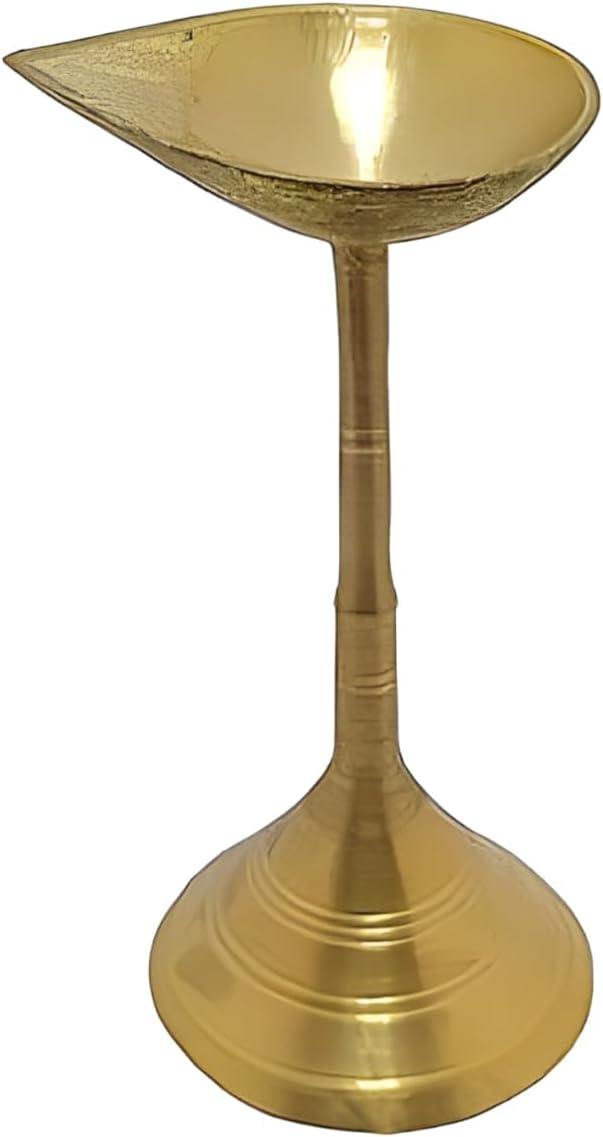 Brass Long Stand Diya | Decorative DeepakPradeep | Traditional Indian Oil Lamp for Pooja, Worship & Home Decoration | Pack of 1