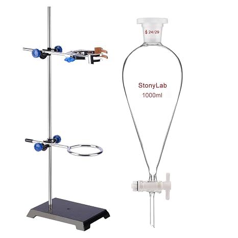 Separatory Funnel with 24/29 Joints (1000 ml) Bundle with Steel Lab Stand Set - stonylab Bundle