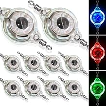 Glooglitter 10 Pcs LED Fishing Lures, Underwater LED Lighted Bait Flasher, Deep Drop Ice Fishing Spoons, Fish Eye Attractive Light Lures, Deep Sea Saltwater Trolling Bait Kit for Bass Halibut