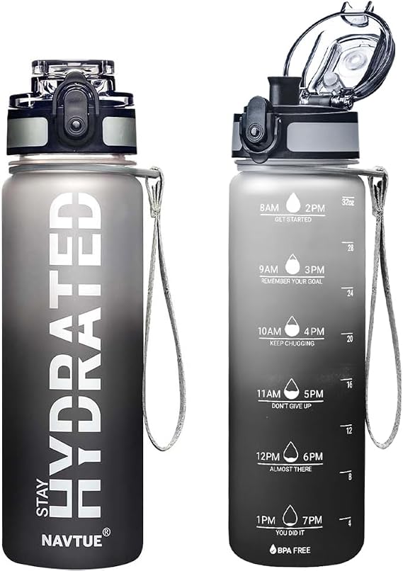 Water Bottle 32 oz Motivational Time Marker Tritan Bottle | BPA-free Tritan water bottle with time marker leakproof Lightweight portable Easy Clean Brush for Gym, Travel, School, Office